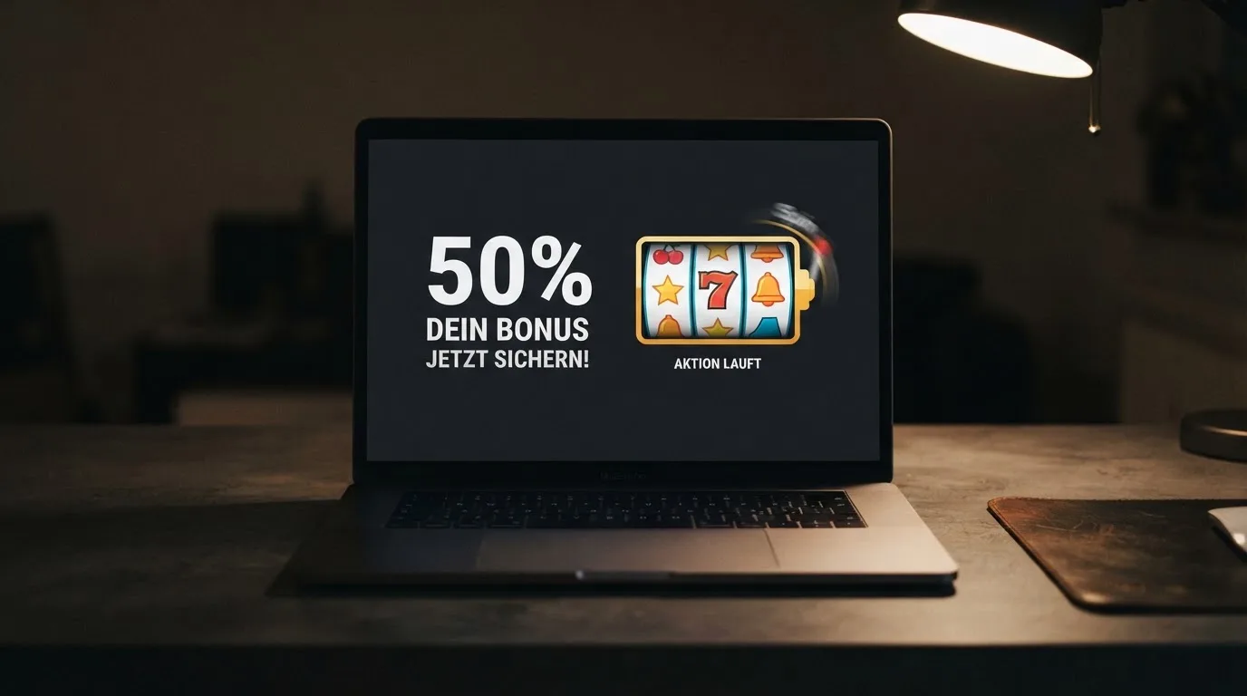 Nahaufnahme eines Bildschirms mit einer Prozentangabe neben einem Spielautomaten-Symbol.