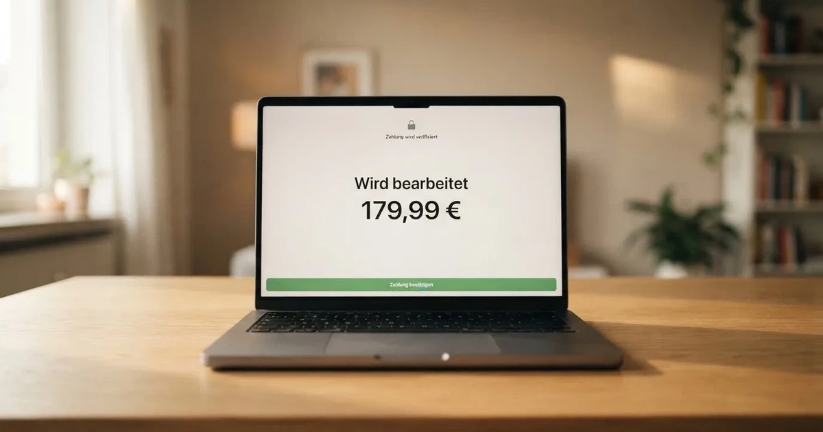 Bildschirm einer Kassenseite mit Auszahlungsbetrag und Bearbeitungsstatus in einem Online-Casino.