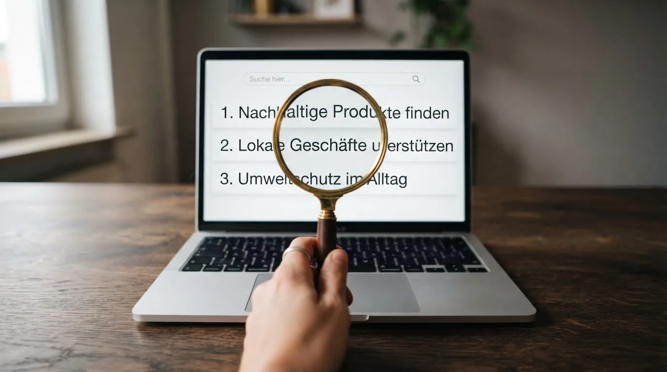 Lupe über einer langen Liste mit Firmennamen auf einem Bildschirm.