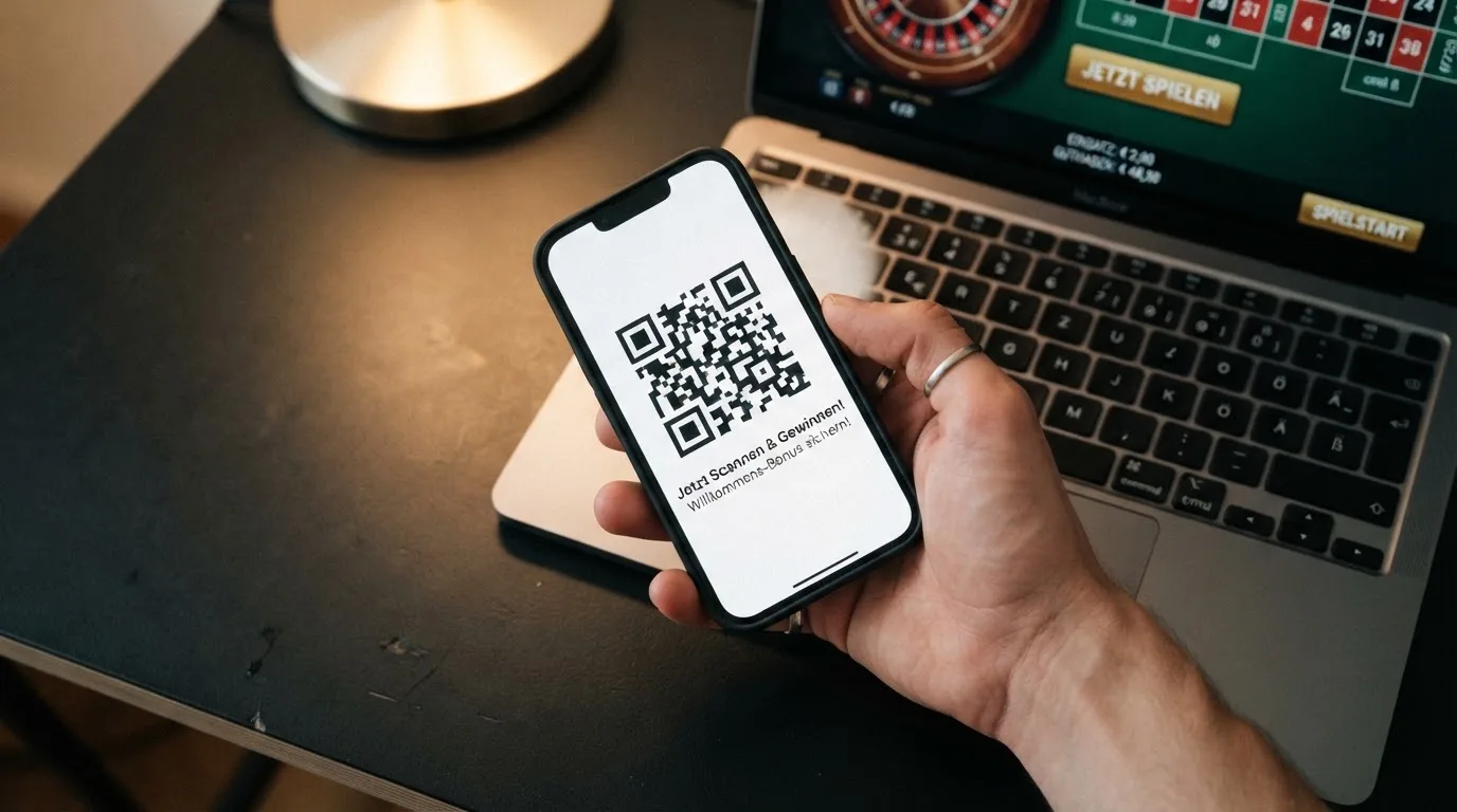 Nahaufnahme einer Hand, die auf einem Tablet einen QR-Code für eine Kryptowährungs-Einzahlung scannt.
